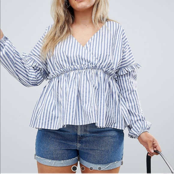 ASOS Curve Tops - ASOS Boohoo Plus Ruffle Detail Stripe Top
